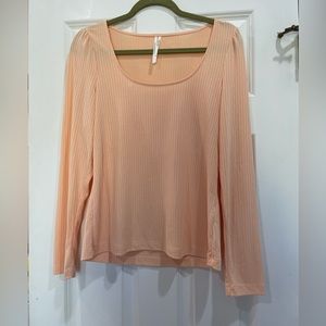 Anthropologie, Peach Ribbed Scoop Neck Long Sleeve, Size M